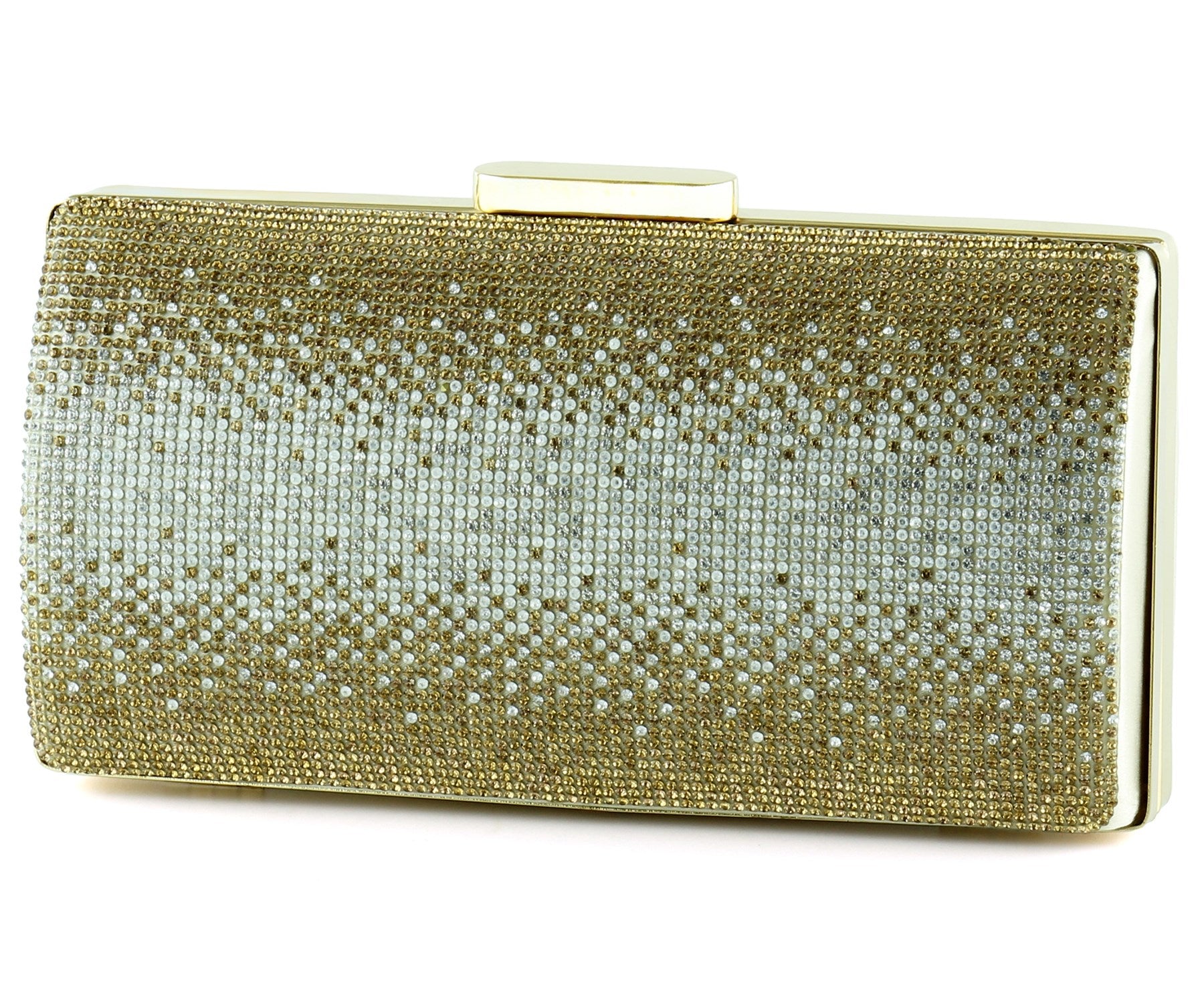 Altın Saten Degrade Kristal Taşlı Metal Saplı Abiye El Çantası ( ES0014AC )