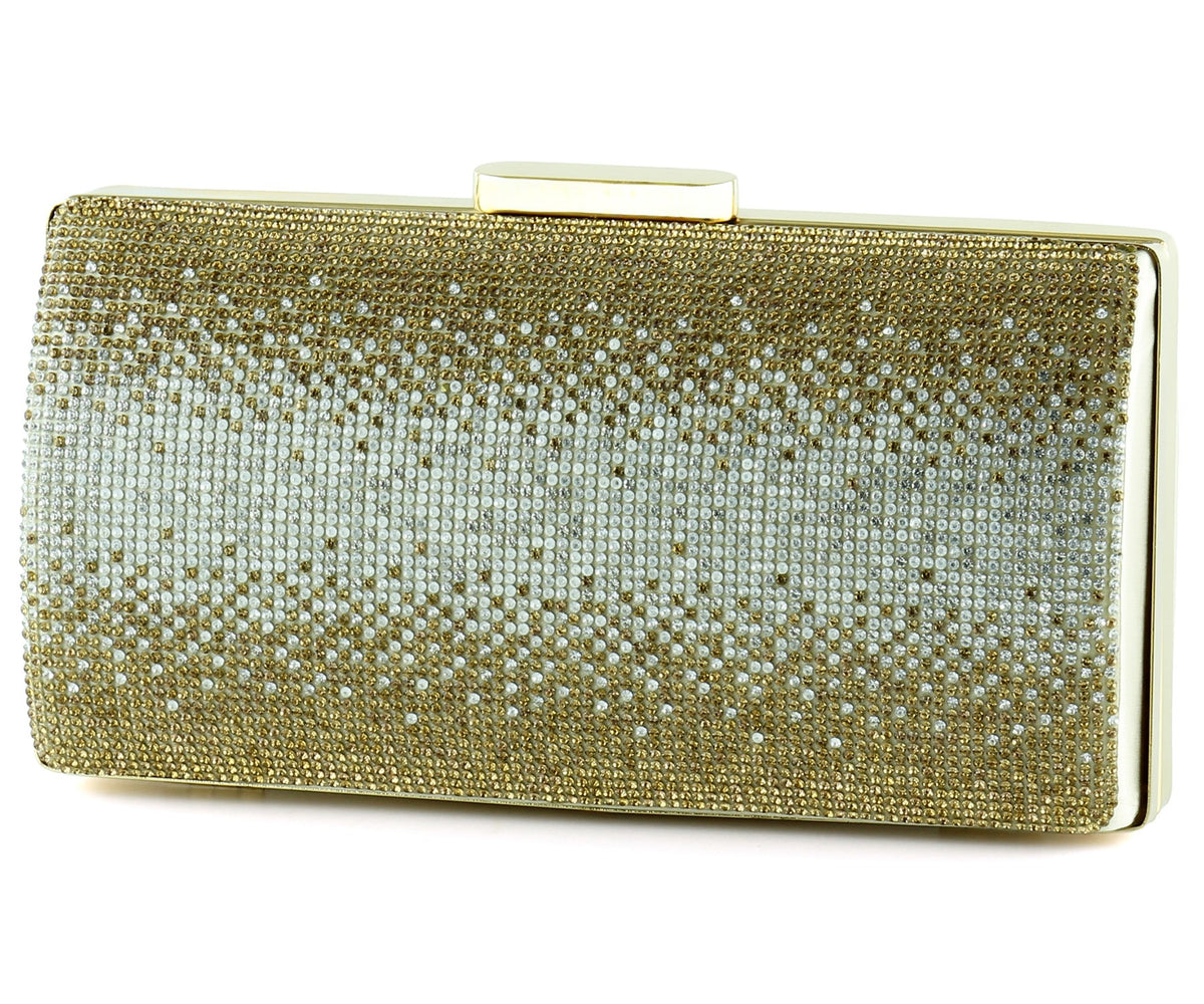 Altın Saten Degrade Kristal Taşlı Metal Saplı Abiye El Çantası ( ES0014AC )