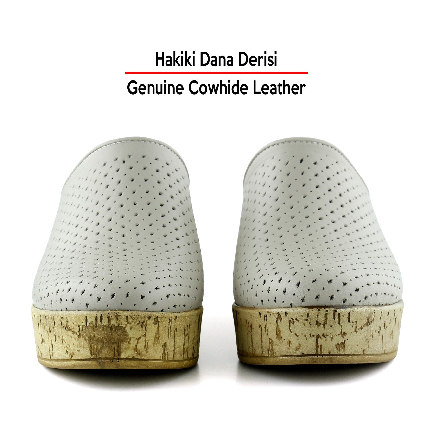 Aria Vizon Hakiki Dana Derisi Önü Kapalı Mantar Taban Görünümlü Dolgu Topuklu Terlik