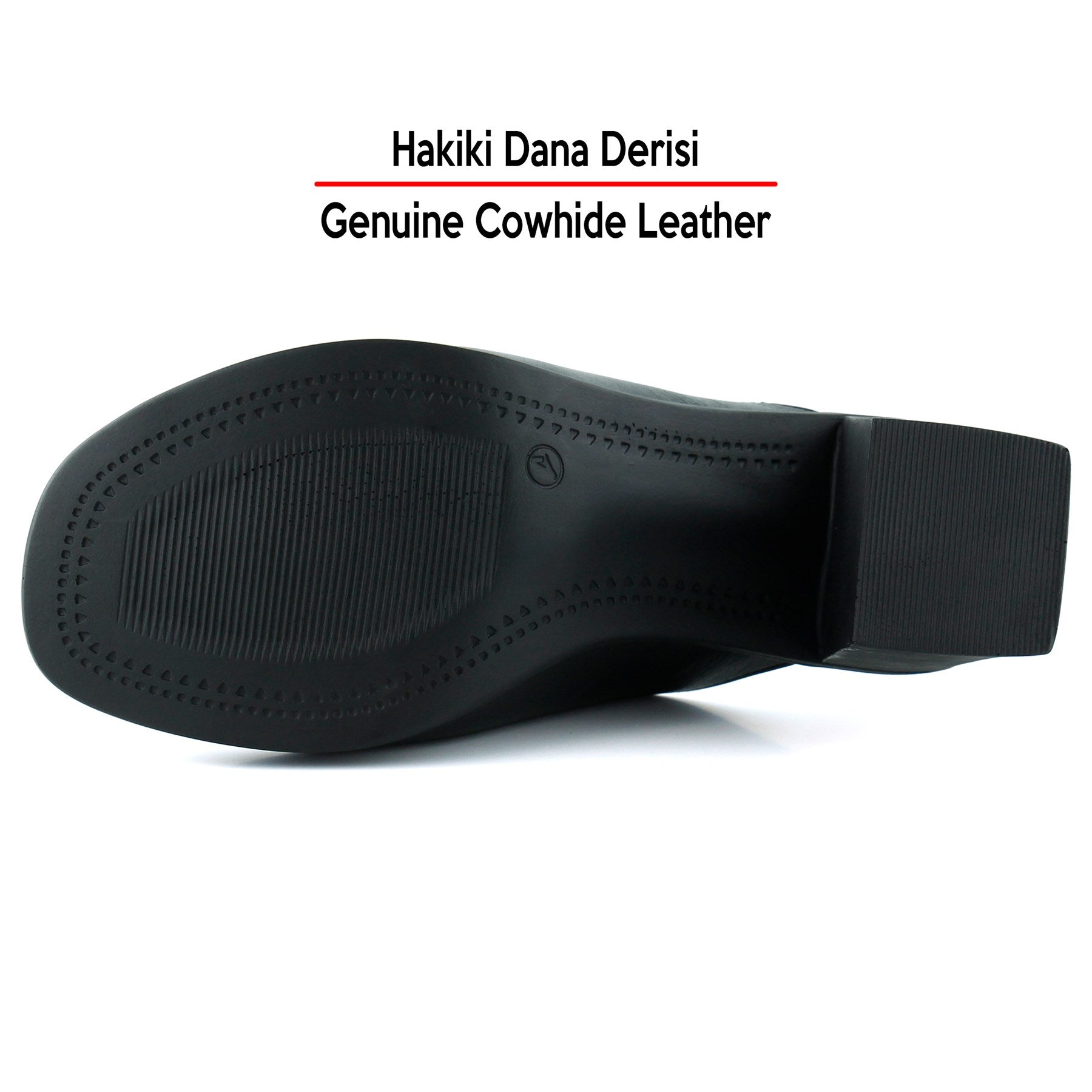 Valery Siyah Hakiki Dana Derisi Önü Açık Kalın Topuklu Terlik