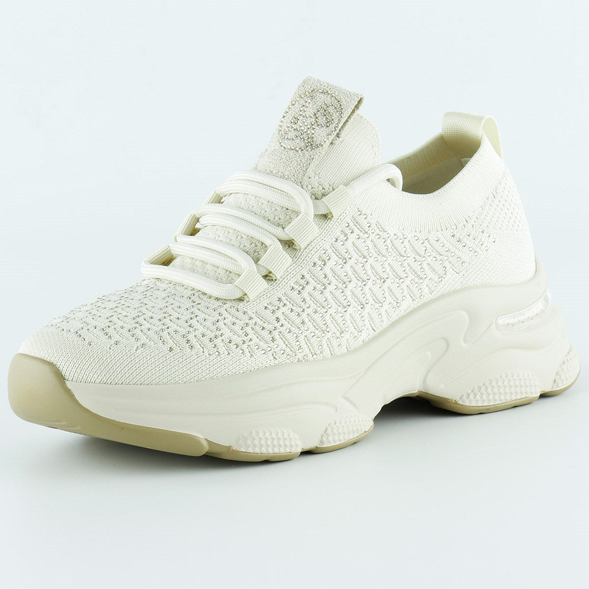 [5031] Bej Örgü Dokuma Taş Detaylı Bağcıklı Slip-on Sneaker