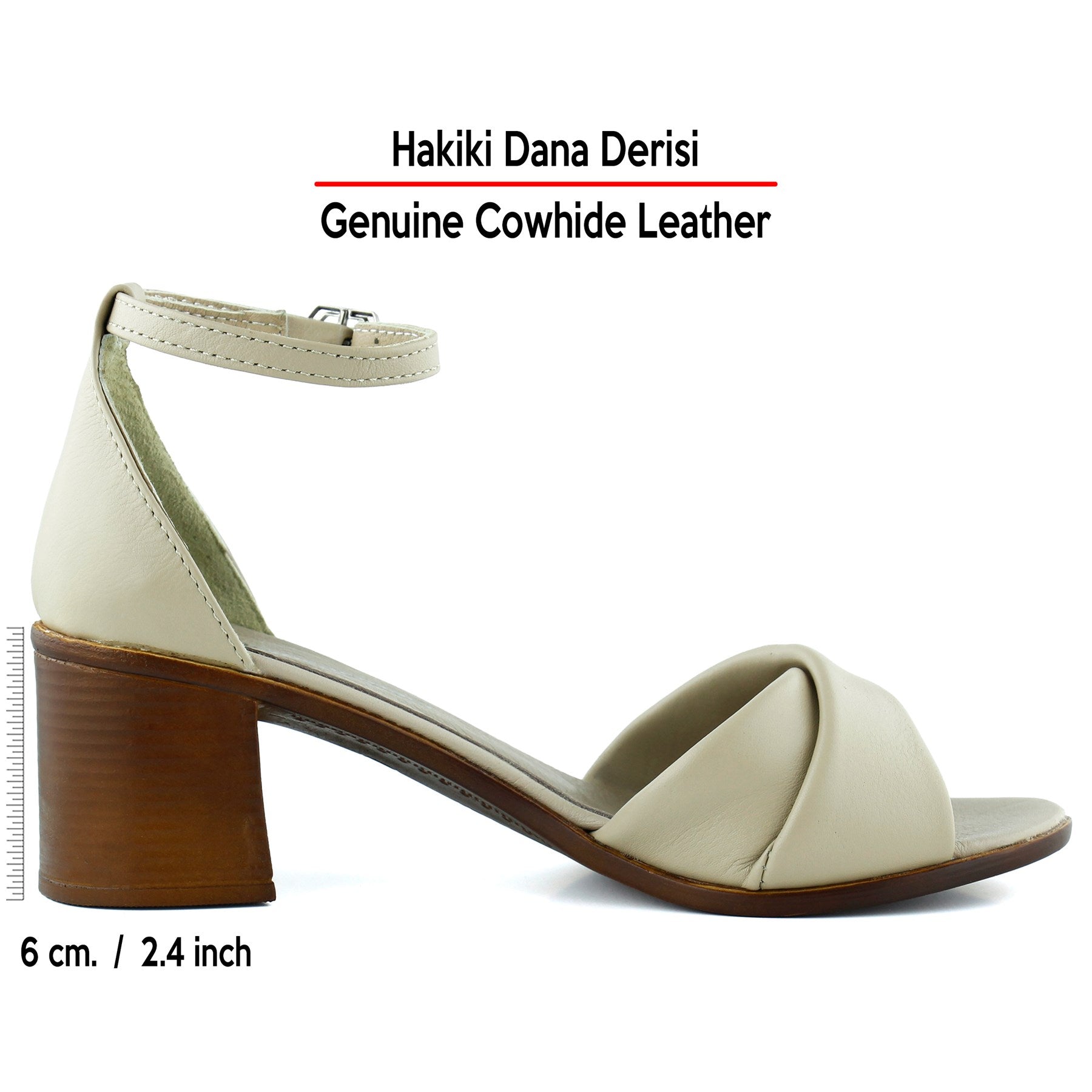 Mila Vizon Hakiki Dana Derisi Burma Model Kalın Topuklu Rahat Sandalet