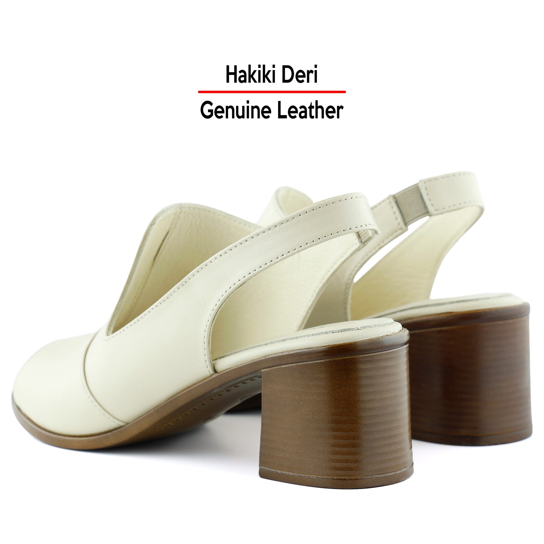 Emilia Bej Hakiki Dana Derisi Arkası Açık Lastik Bantlı Kalın Topuklu Rahat Günlük Sandalet