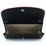 (ES0018AC) Siyah Kırmızı Vegan Zincir Askılı Manyetik Kapaklı Zarif Abiye El Çantası