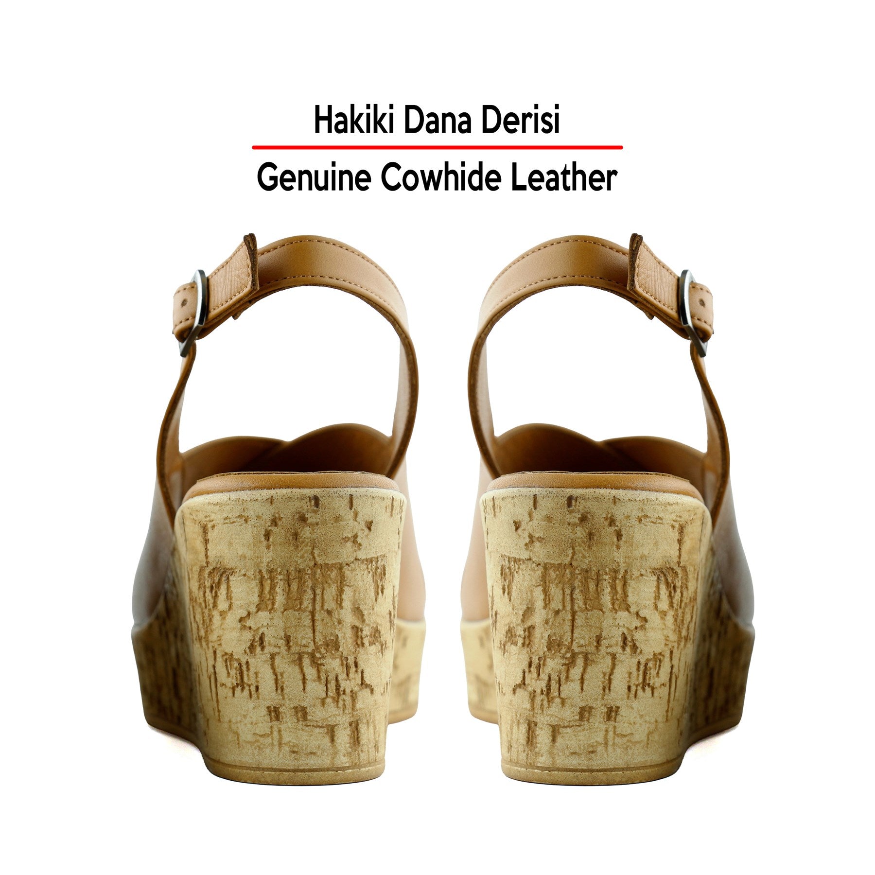 Luna Taba Hakiki Dana Derisi Çapraz Bantlı Mantar Taban Görünümlü Dolgu Topuklu Sandalet