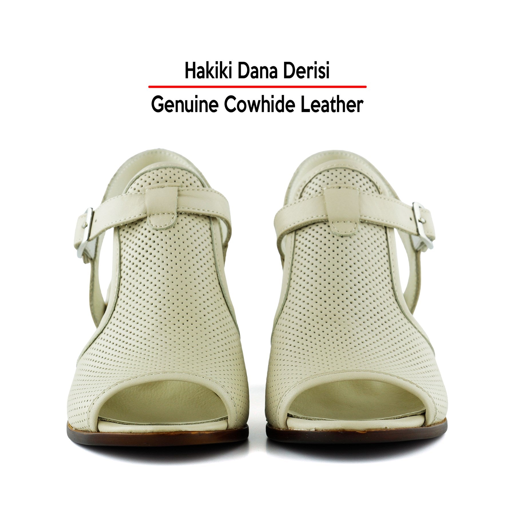 Elena Bej Hakiki Dana Derisi Önü Arkası Açık Delik Detaylı Kalın Topuklu Rahat Günlük Sandalet