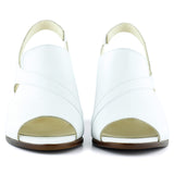 Saules Beyaz Hakiki Deri Kesik Detaylı Lastik Bantlı Topuklu Sandalet
