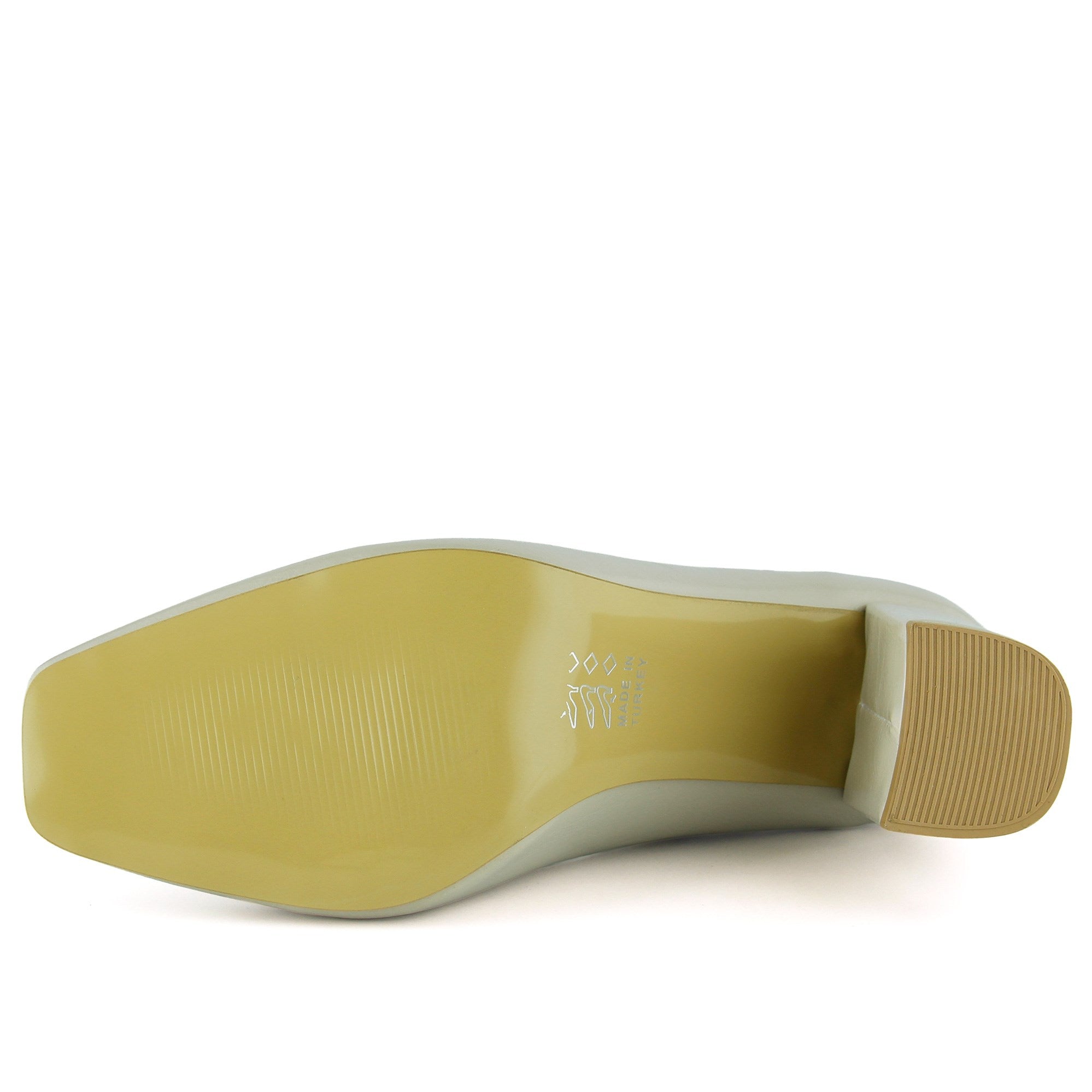 Mary Jane Bej Rugan Kare Burun Bantlı Kalın Topuklu Klasik Ayakkabı