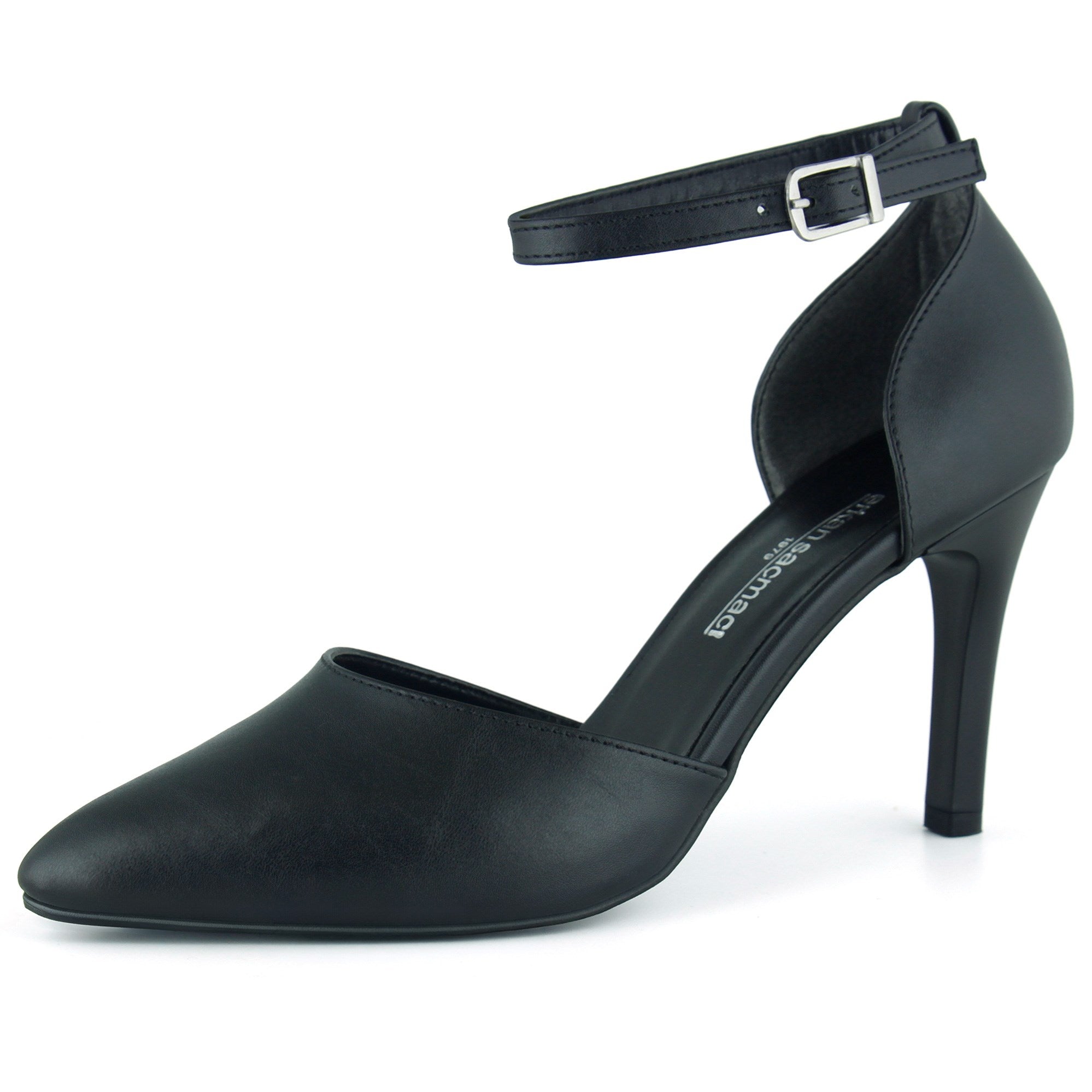 Sindy Siyah Vegan Bantlı İnce Topuklu Stiletto Ayakkabı