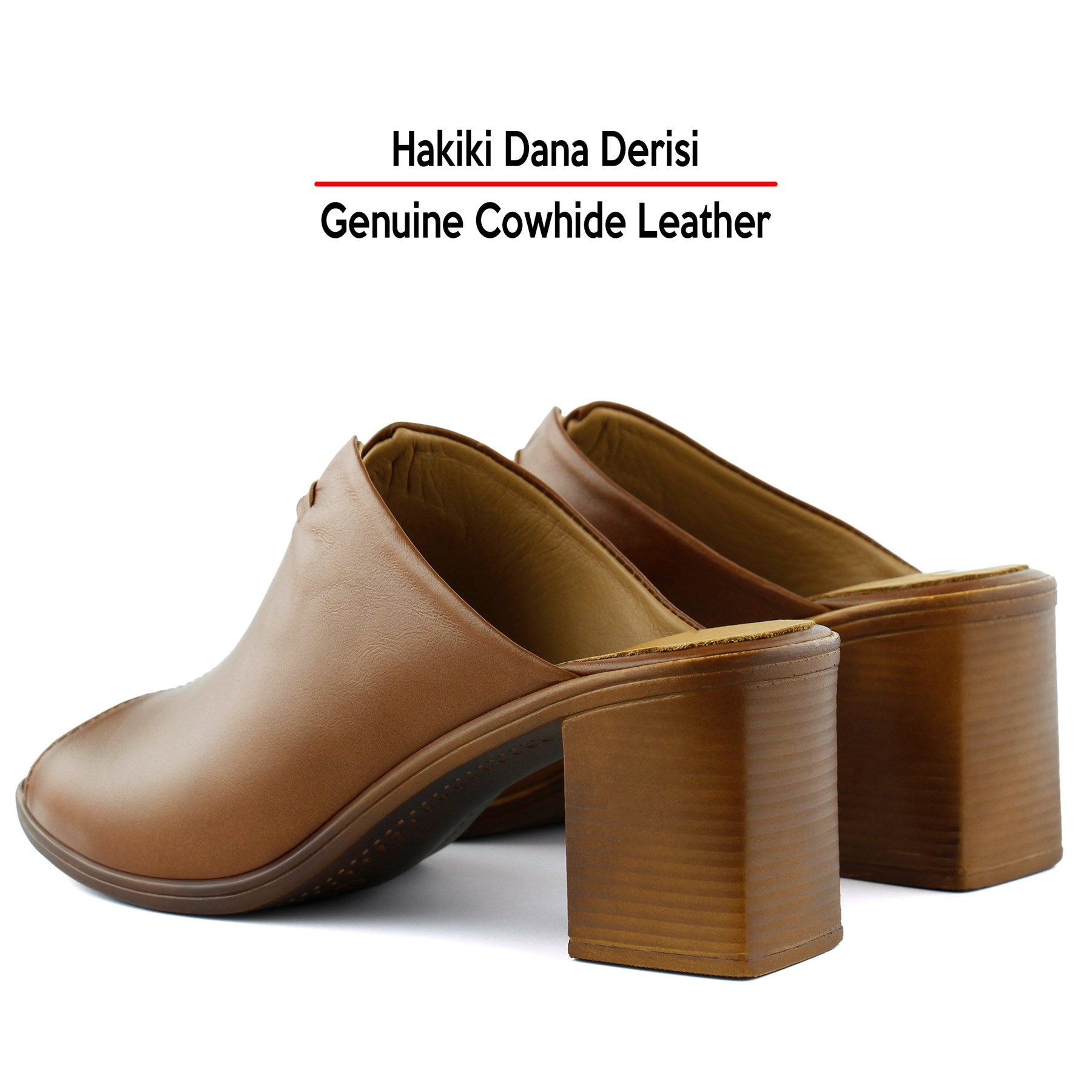 Valery Kahverengi Hakiki Dana Derisi Önü Açık Kalın Topuklu Terlik