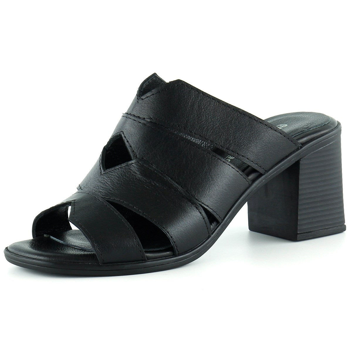 Bianca Siyah Hakiki Deri Kalın Topuklu Terlik