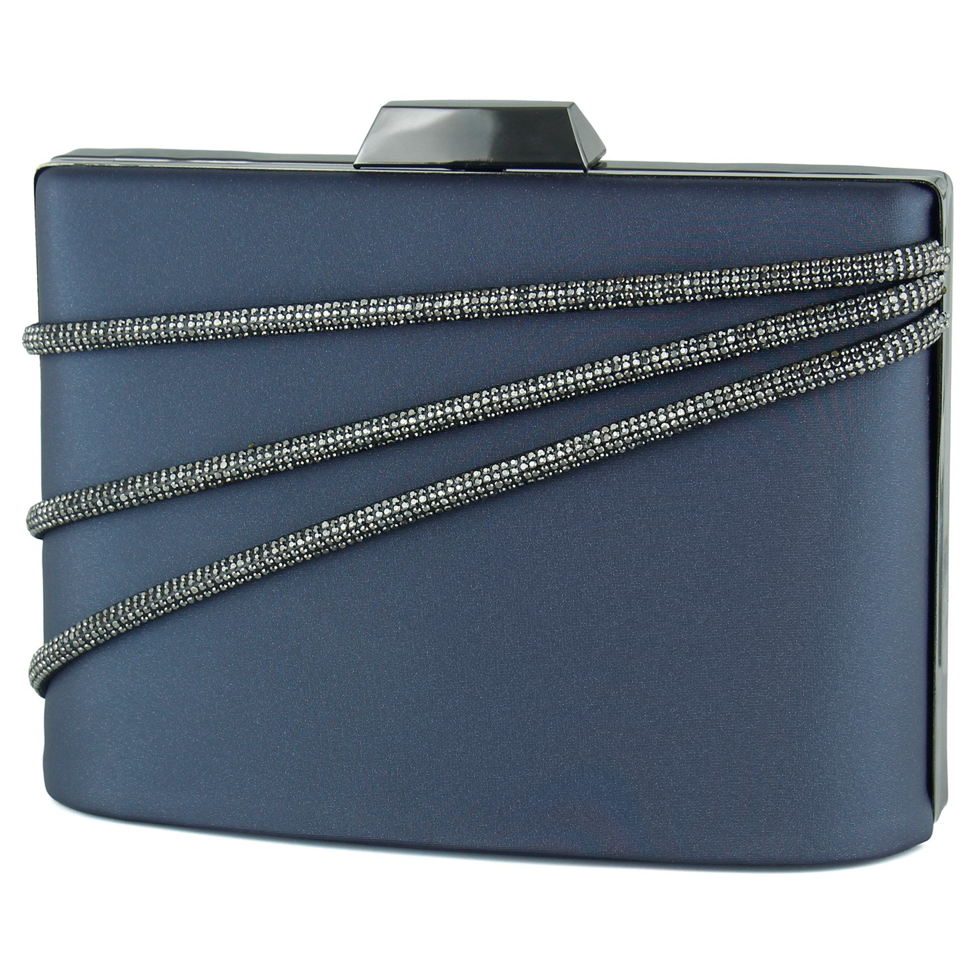 Lacivert Saten Taşlı Metal Saplı Zincir Askılı Abiye Çanta