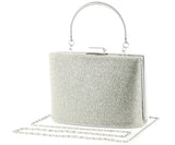 Gümüş Saten Kristal Taşlı Metal Saplı Zincir Askılı Abiye Çanta ( ES0011AC )
