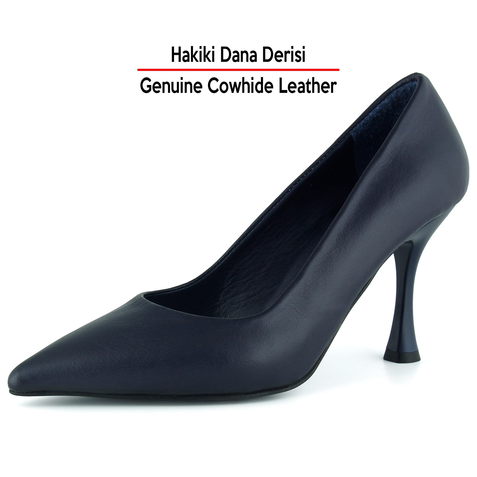 Suzanna Lacivert Hakiki Dana Derisi Sivri Burun Klasik İnce Topuklu Ayakkabı