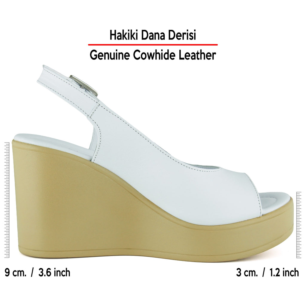 Mathilda Beyaz Hakiki Dana Derisi Dolgu Topuklu Slingback Sandalet
