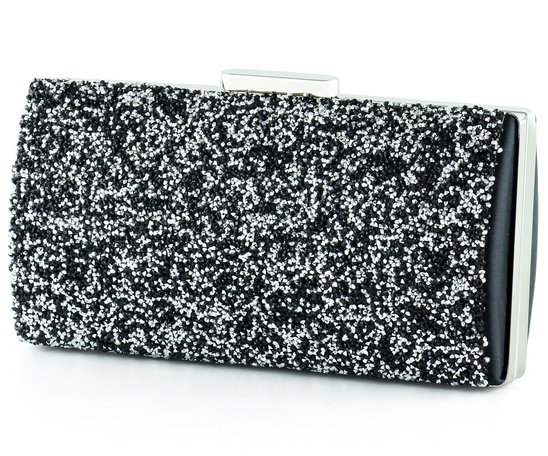 Siyah Saten Kristal Granül Taşlı Metal Saplı Abiye El Çantası ( ES0013AC )