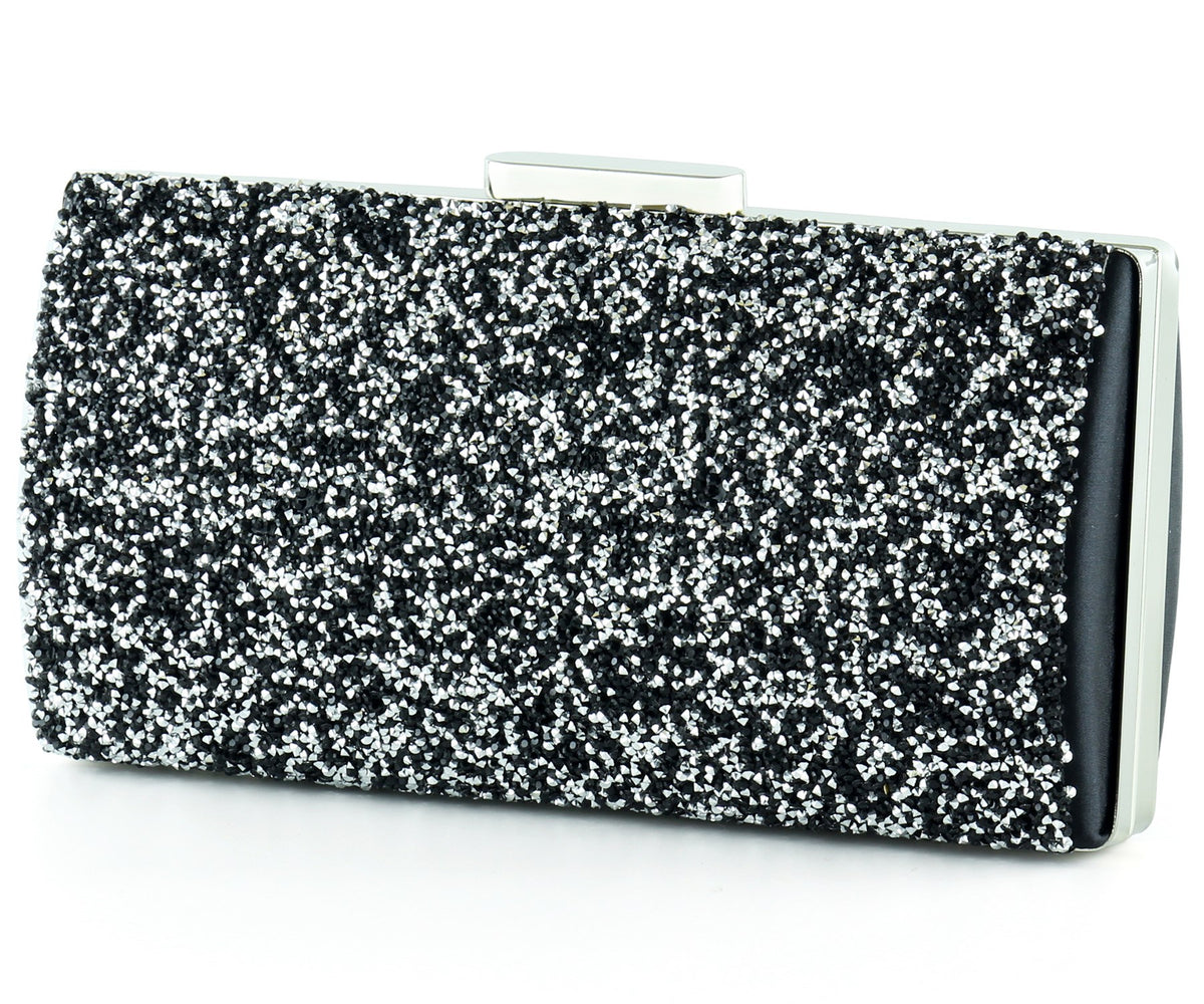 Siyah Saten Kristal Granül Taşlı Metal Saplı Abiye El Çantası ( ES0013AC )