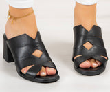 Bianca Siyah Hakiki Deri Kalın Topuklu Terlik