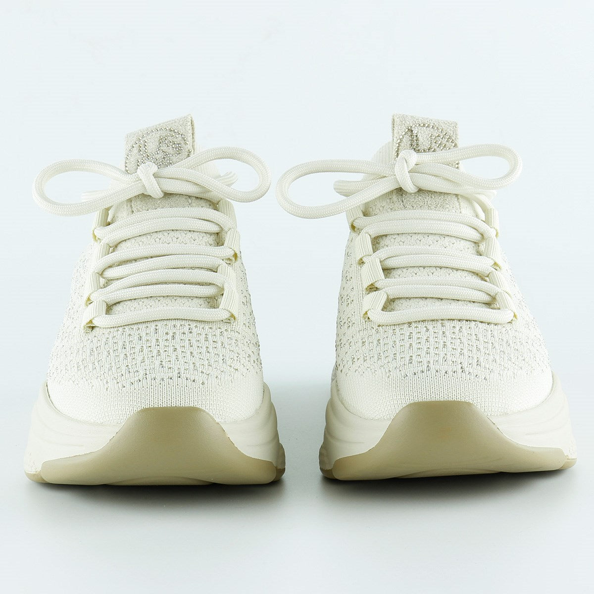 [5031] Bej Örgü Dokuma Taş Detaylı Bağcıklı Slip-on Sneaker