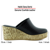 Aria Siyah Hakiki Dana Derisi Önü Kapalı Mantar Taban Görünümlü Dolgu Topuklu Terlik