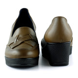 Shay Kahverengi Hakiki Deri Çapraz Bant Detaylı Dolgu Topuklu Günlük Ayakkabı