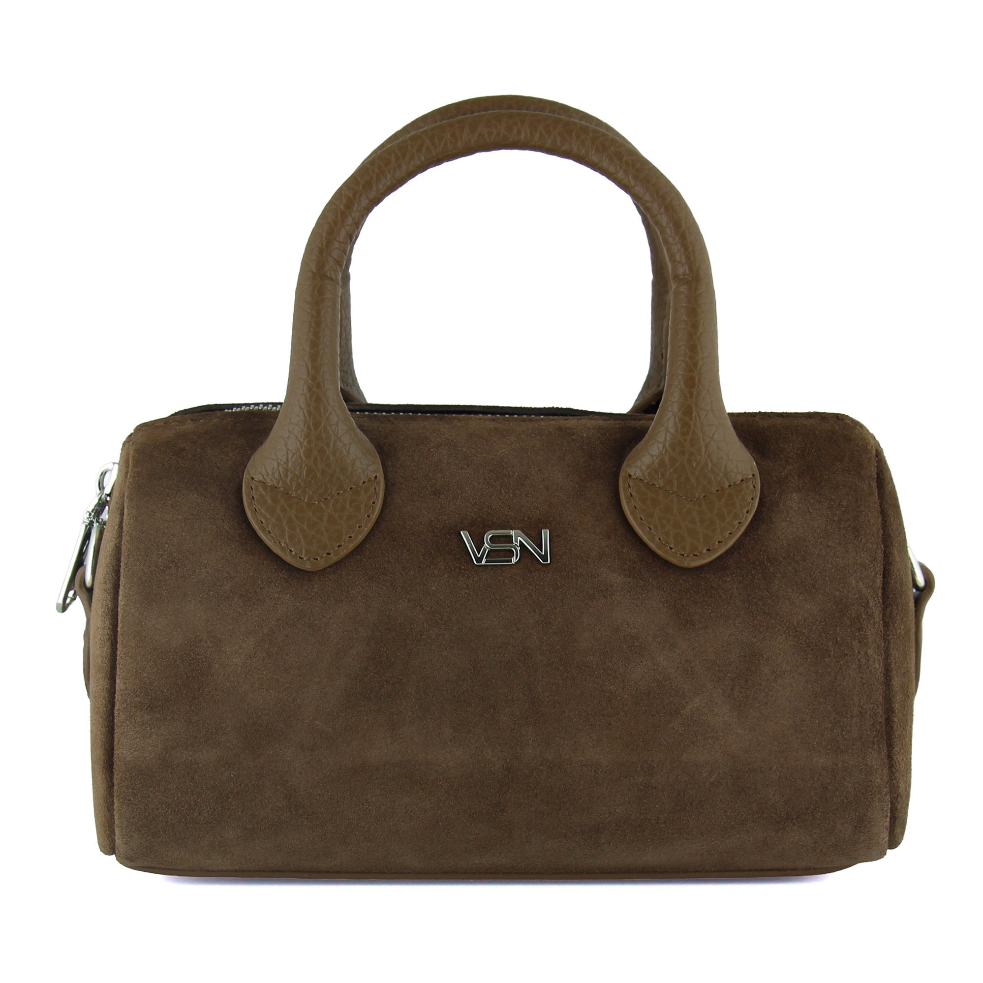 (VSN5019OC) Açık Kahve Hakiki Dana Süet Fermuarlı Askılı İç Cepli Küçük Boy Günlük Omuz Çantası