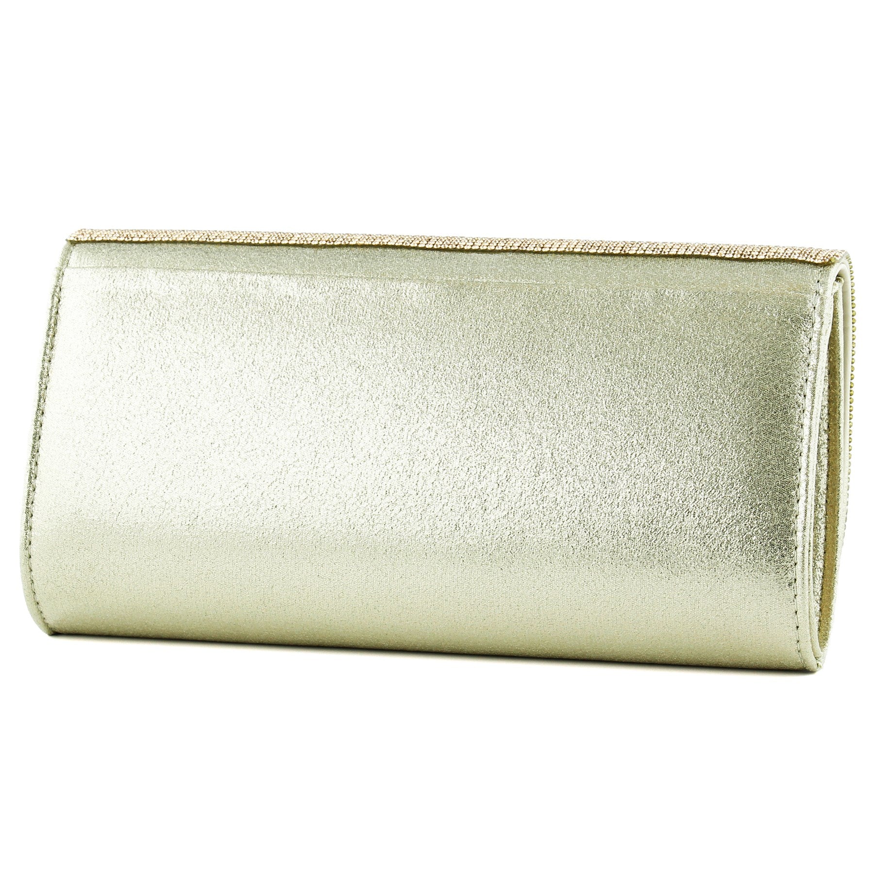 (ES0020AC) Dore Kristal Taşlı Zincir Askılı Manyetik Kapaklı Abiye El Çantası