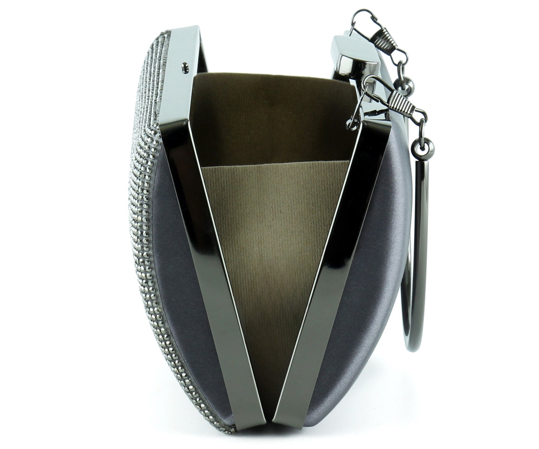 Antrasit Saten Kristal Taşlı Metal Saplı Abiye El Çantası ( ES0015AC )