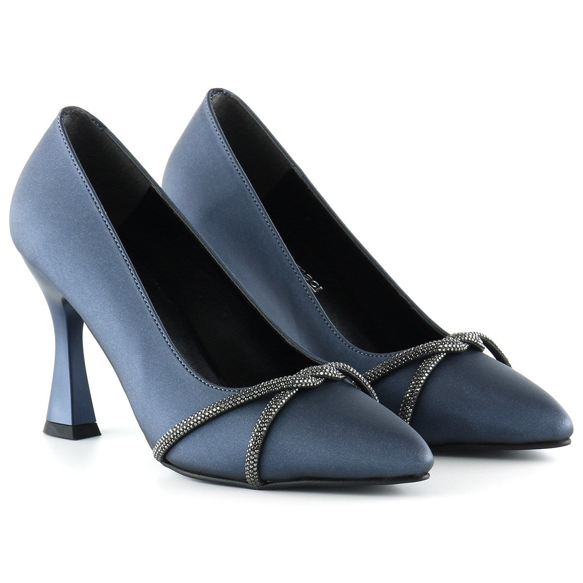 Abby Lacivert Saten Burma Taşlı Abiye Ayakkabı