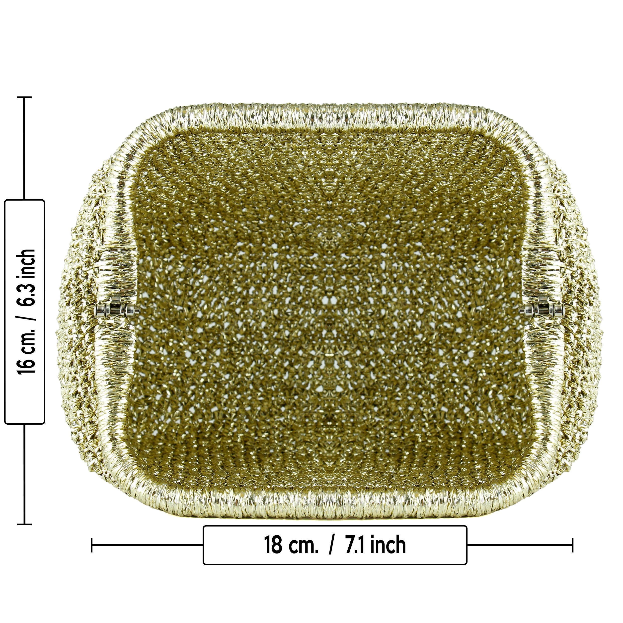 (ES0010EC) Sema Altın Simli El Örgüsü Burslu Orta Boy El Çantası