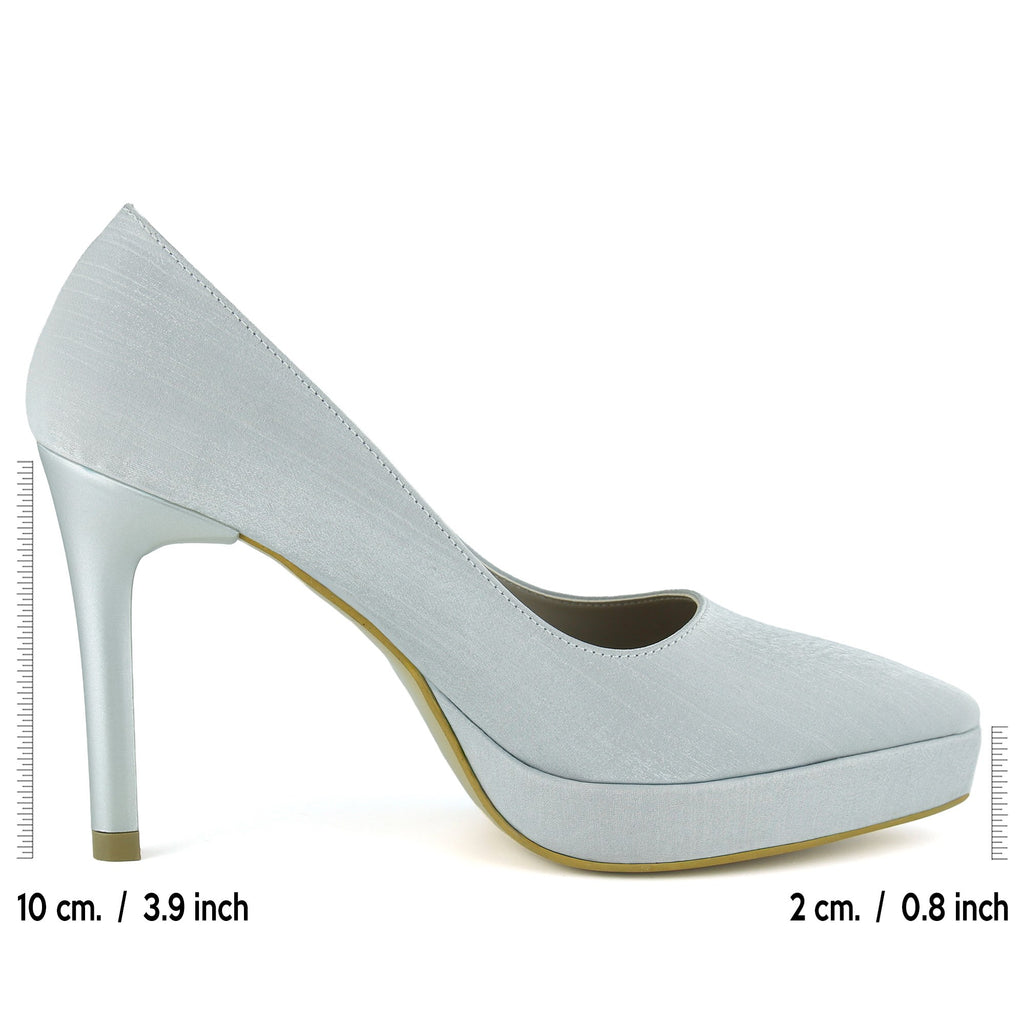 Scarlett Classic Gümüş Saten Sivri Burun İnce Platform Topuklu Abiye Ayakkabı
