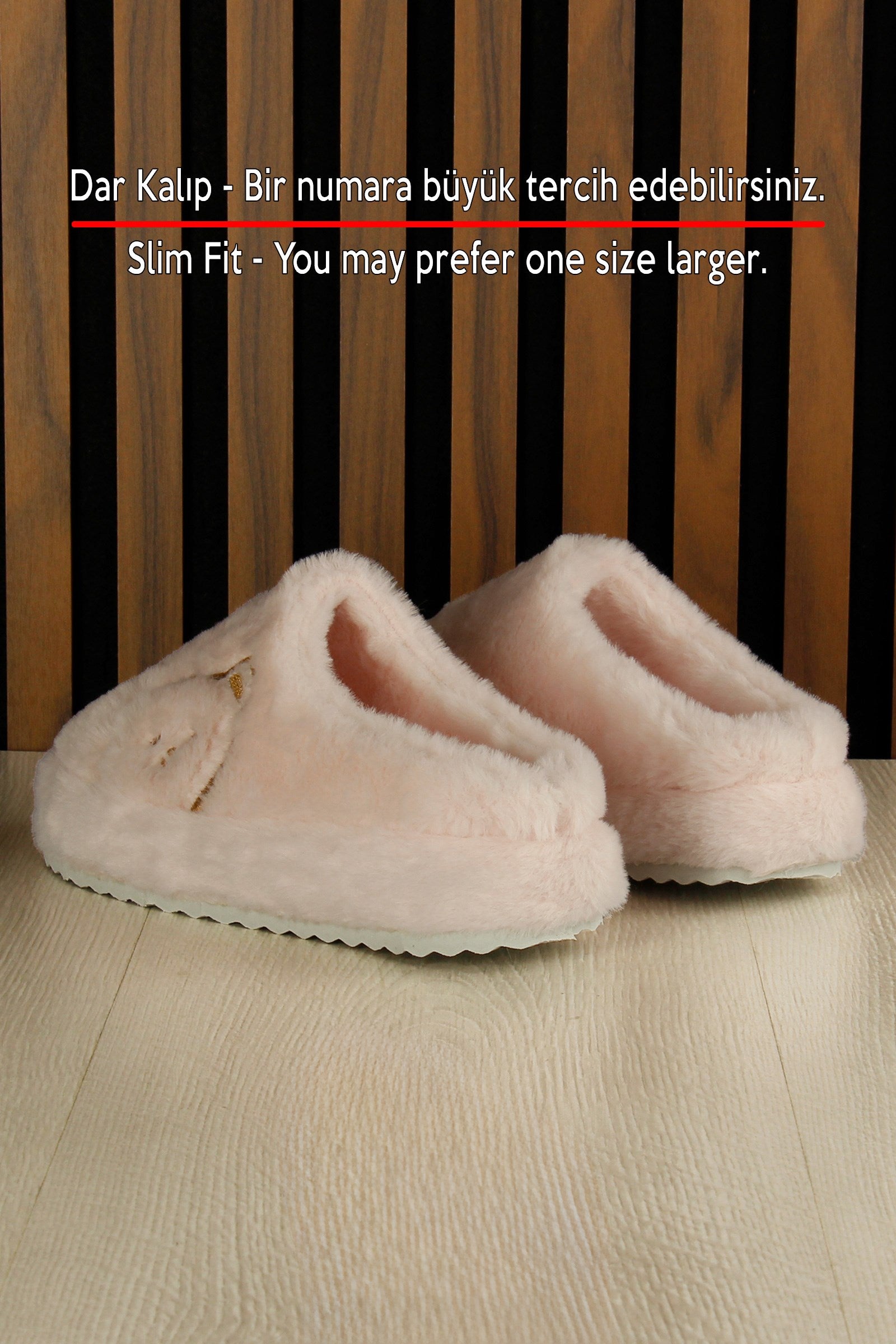 Clara Pudra Pelüş - DAR KALIP - Ayıcık Desenli Kalın Düz Tabanlı Sessiz Kadın Ev Terliği