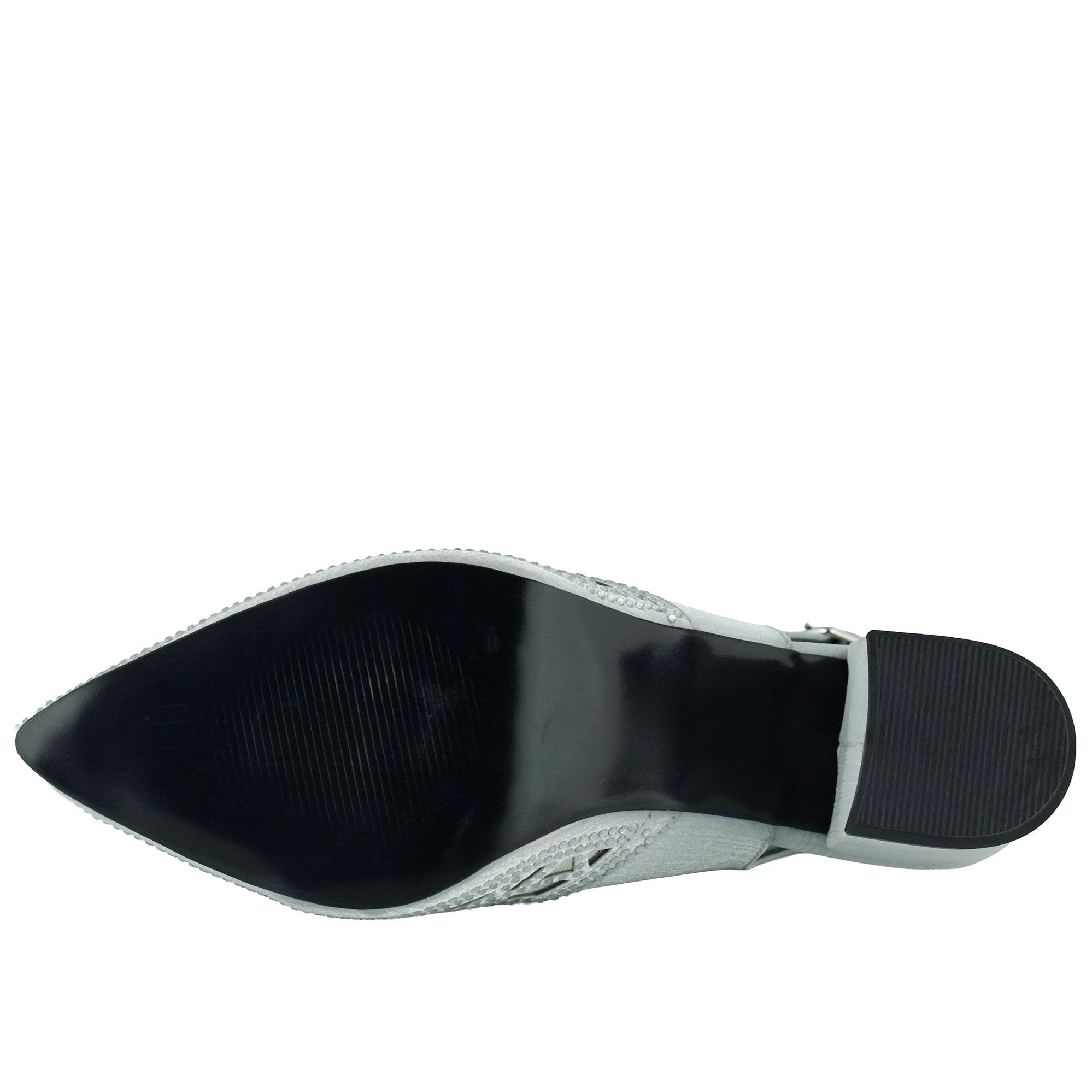 Estelle Gümüş Saten Taşlı Fileli Sivri Burun Kalın Topuklu Arkası Açık Abiye Ayakkabı