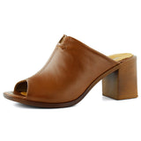 Valery Kahverengi Hakiki Dana Derisi Önü Açık Kalın Topuklu Terlik