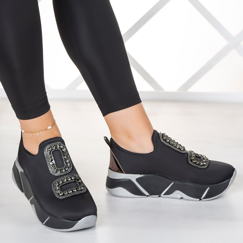 Almendra Platin Streç Taşlı Sneaker