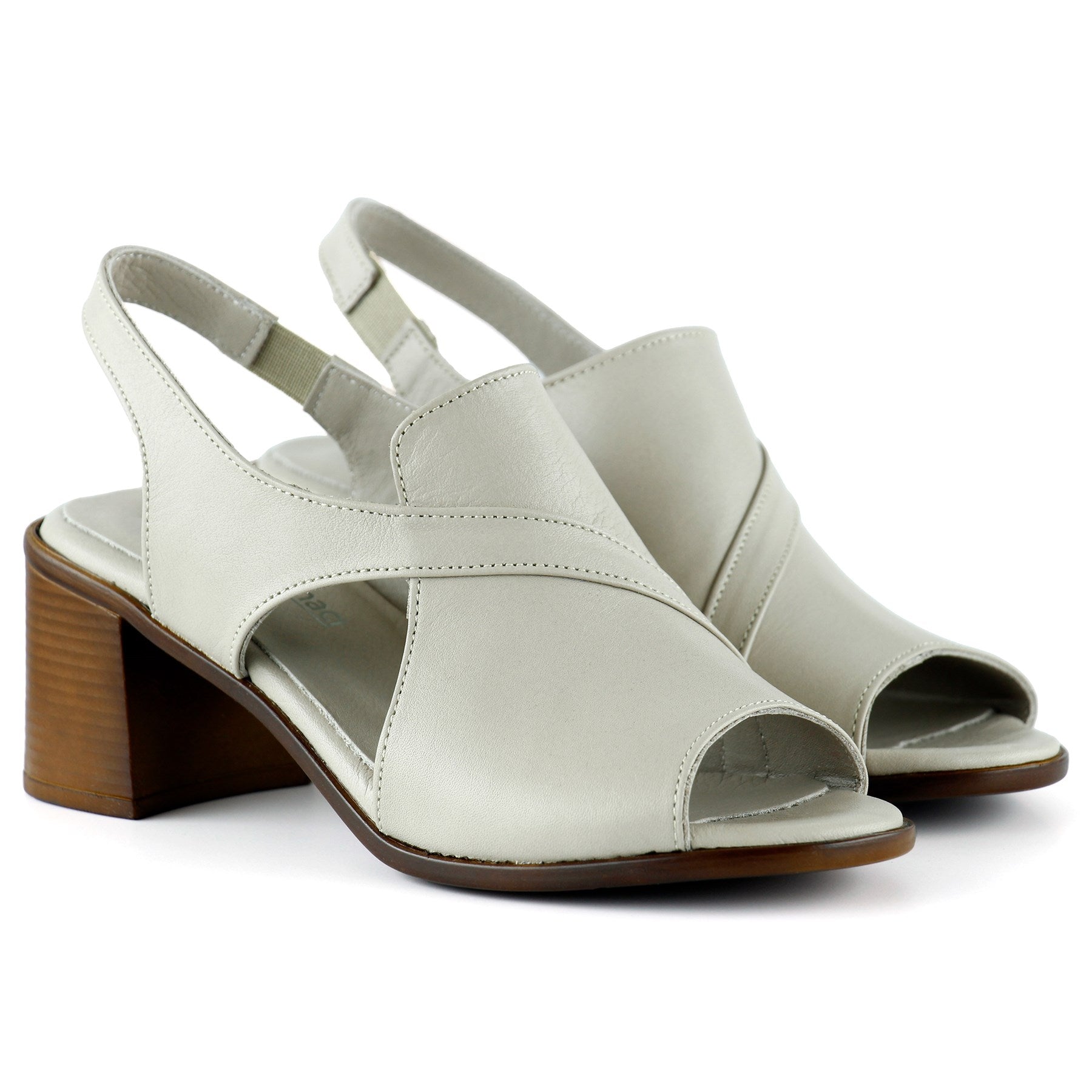 Saules Vizon Hakiki Deri Kesik Detaylı Lastik Bantlı Topuklu Sandalet