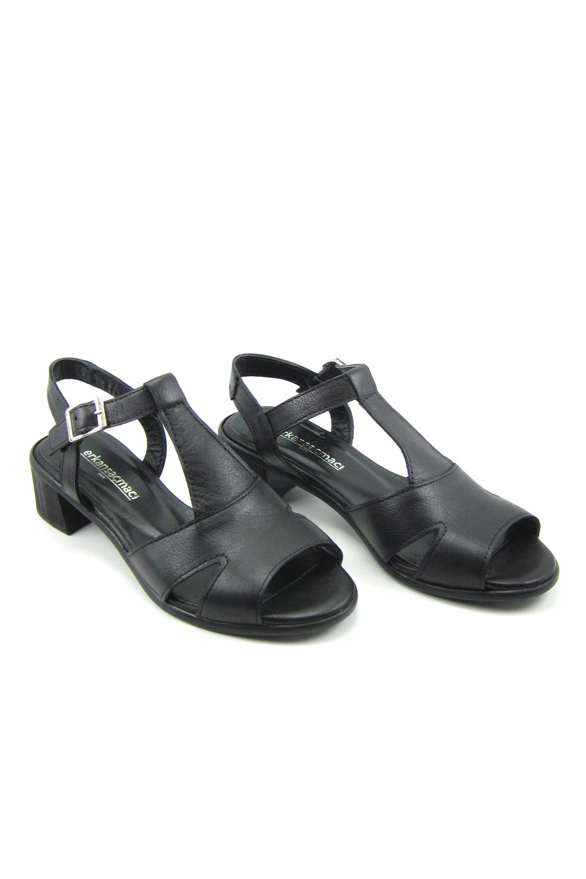 Helene Siyah Hakiki Deri Topuklu Sandalet