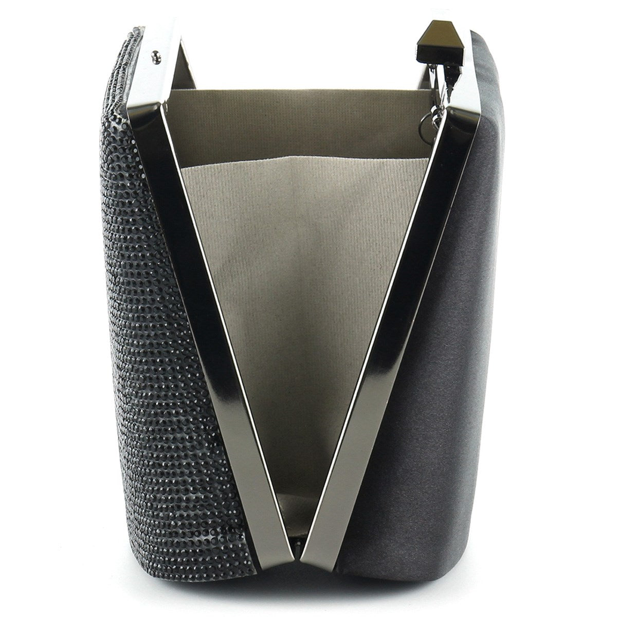 Siyah Saten Kristal Taşlı Metal Saplı Zincir Askılı Abiye Çanta ( ES0011AC )