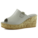 Fitoria Vizon Hakiki Dana Derisi Önü Açık Mantar Taban Görünümlü Dolgu Topuklu Terlik