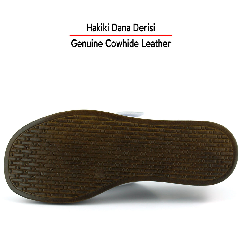 Denise Beyaz Hakiki Dana Derisi Çift Tokalı Platform Dolgu Topuklu Kadın Terlik