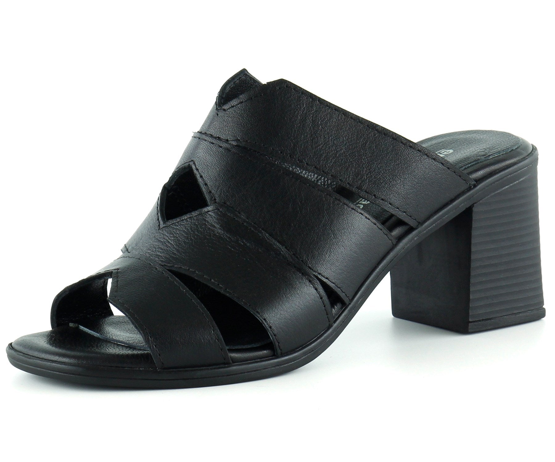 Bianca Siyah Hakiki Deri Kalın Topuklu Terlik