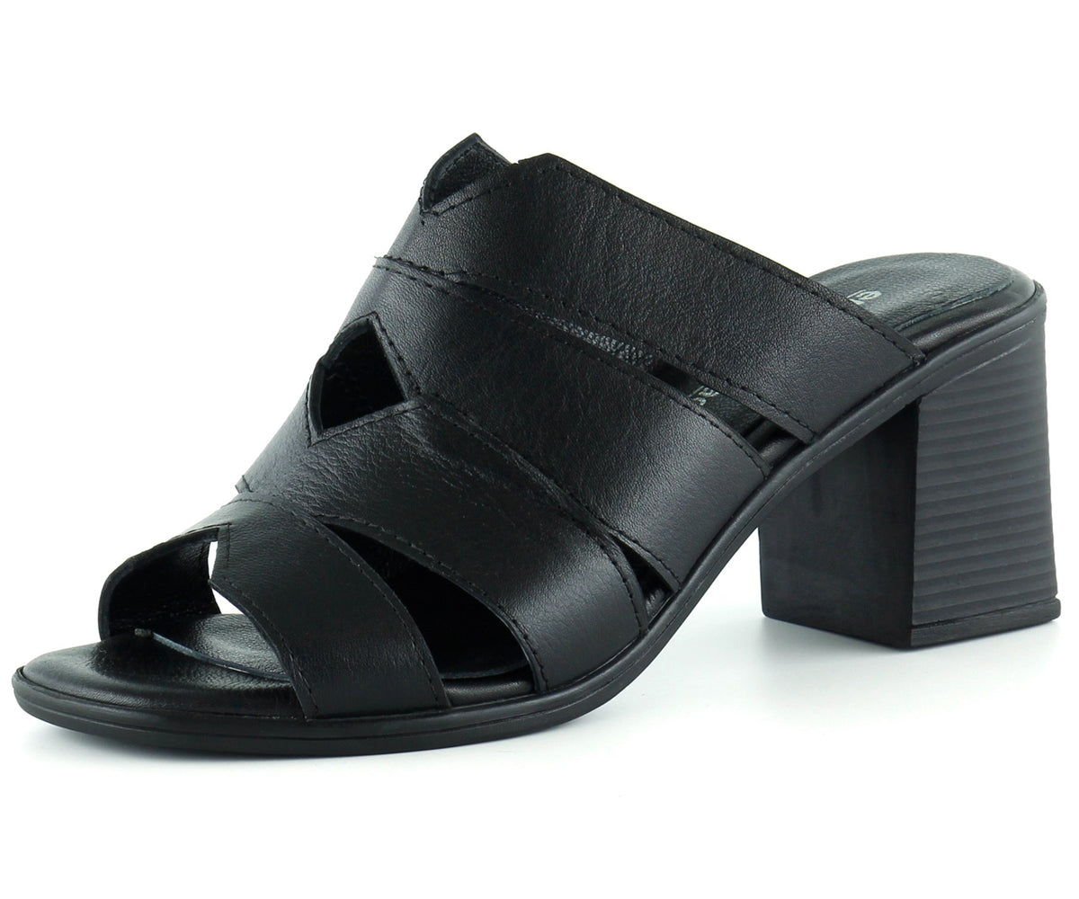 Bianca Siyah Hakiki Deri Kalın Topuklu Terlik