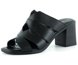 Bianca Siyah Hakiki Deri Kalın Topuklu Terlik