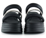 [7028] Siyah Dolgu Taban Gümüş Taşlı Bantlı Platform Terlik