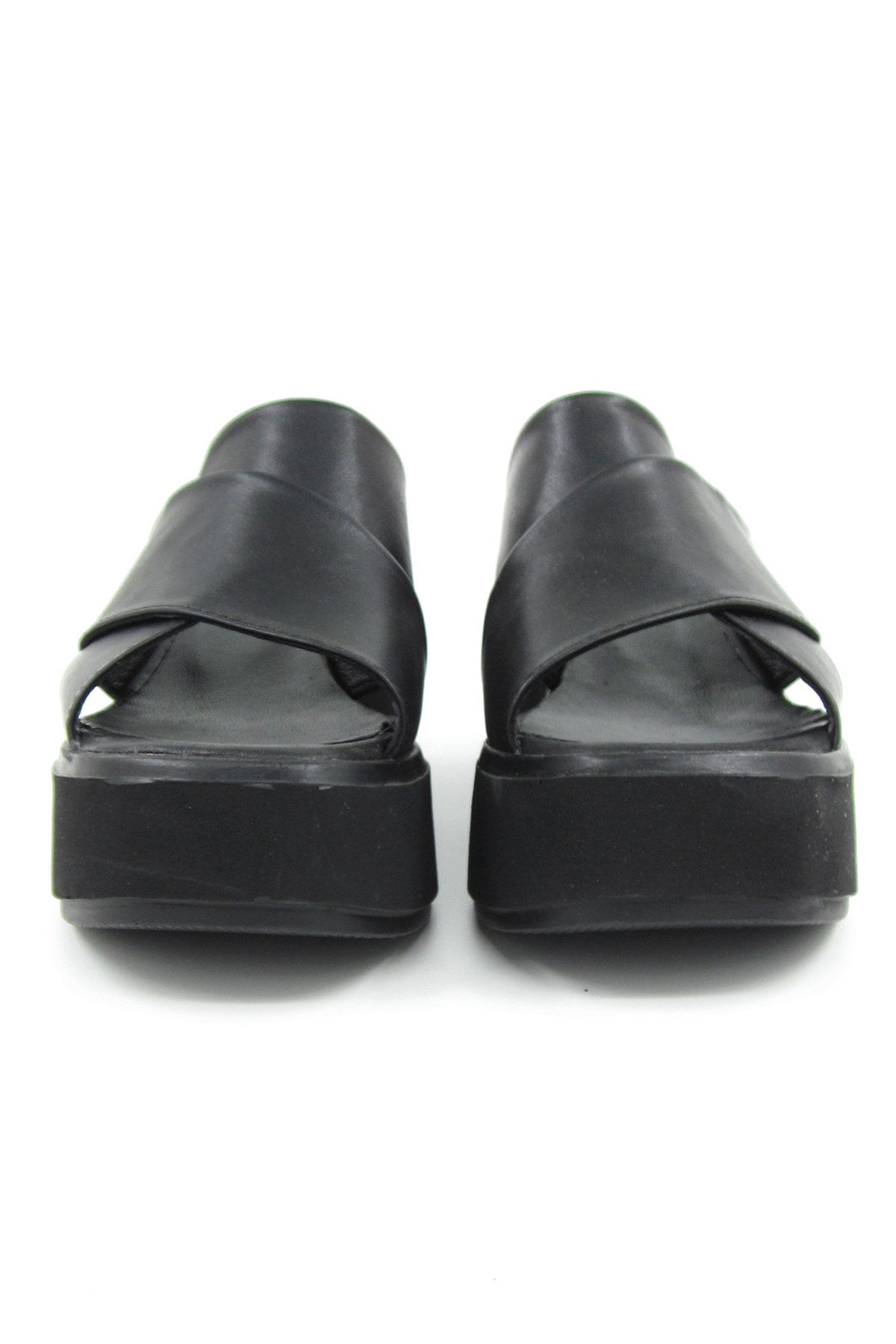 Olivia Siyah Hakiki Deri Dolgu Topuklu Terlik