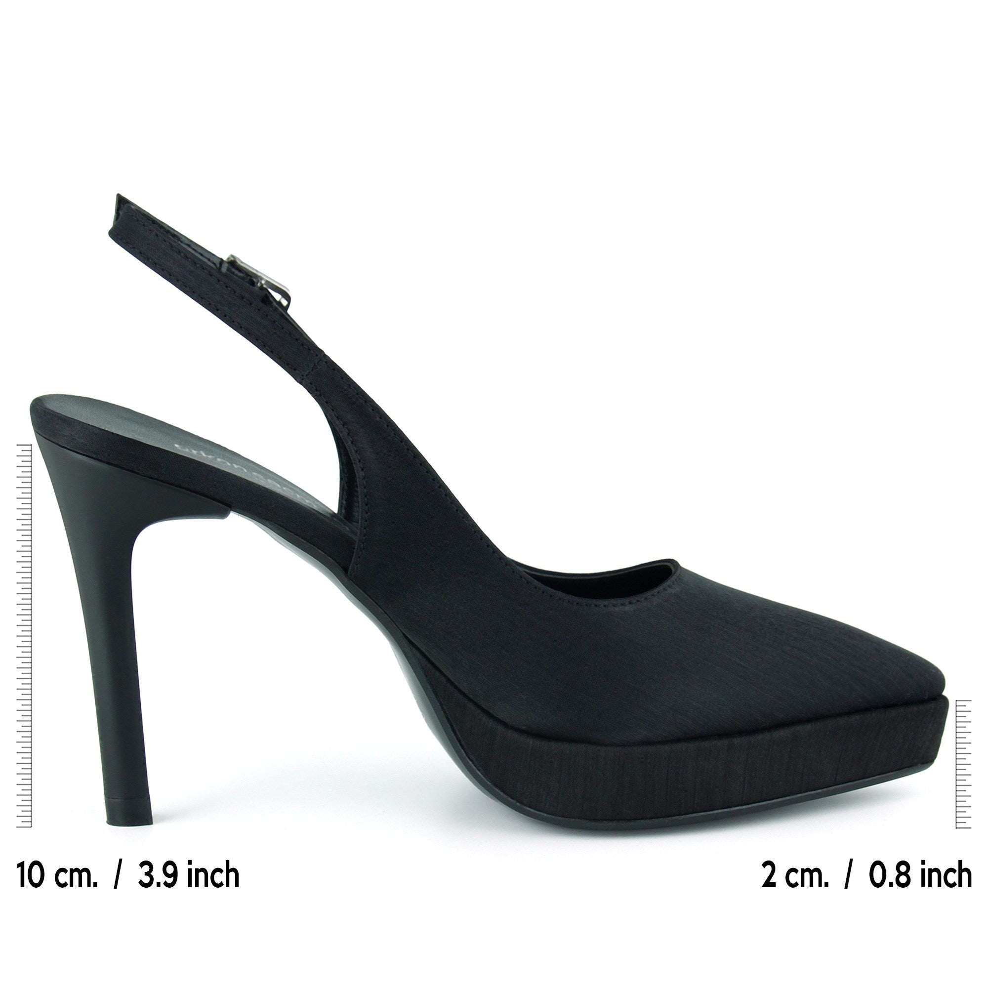 Scarlett Slingback Siyah Saten Sivri Burun Arkası Açık İnce Platform Topuklu Abiye Ayakkabı