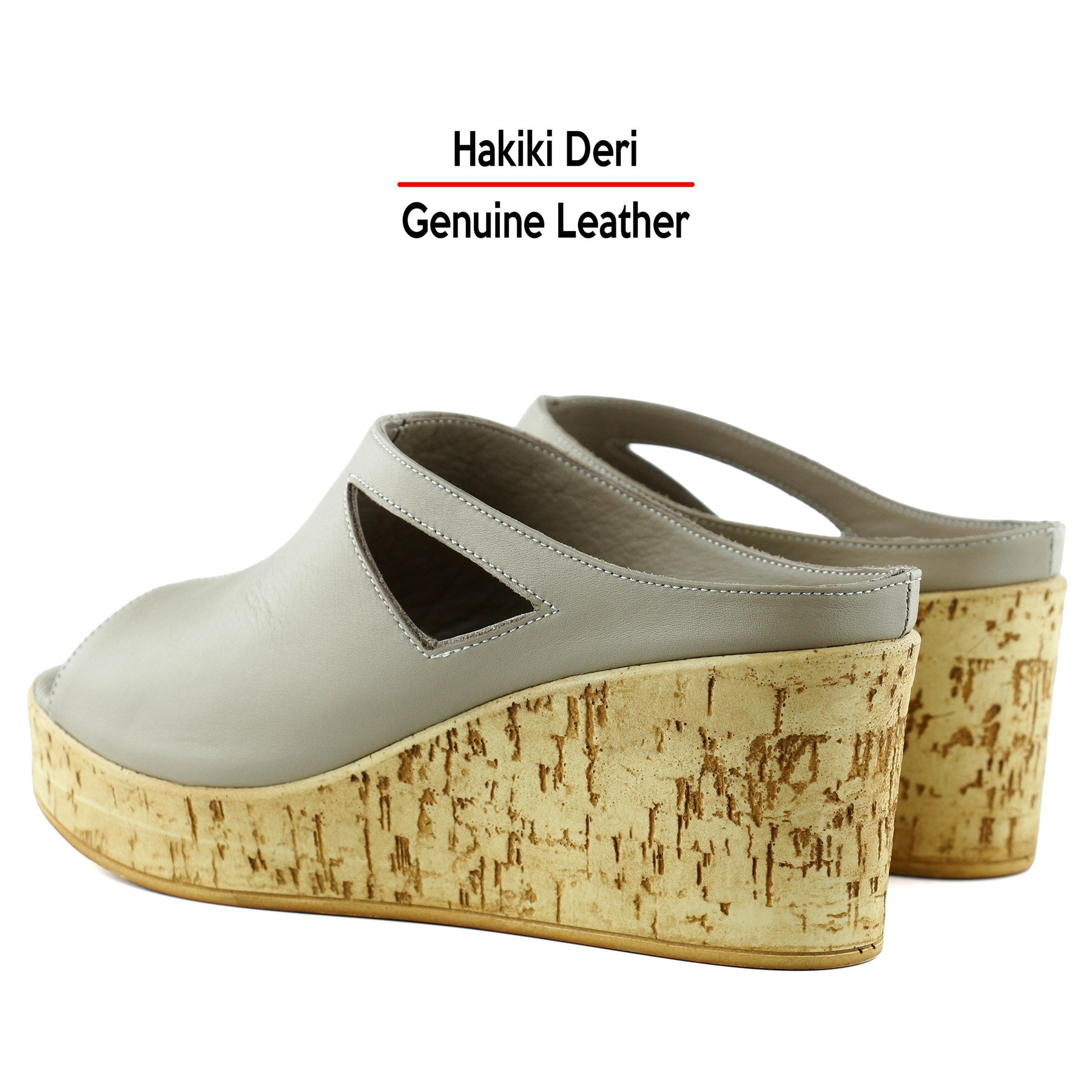 Drusilla Vizon Hakiki Deri Önü Açık Kesik Detaylı Mantar Taban Görünümlü Dolgu Topuklu Terlik