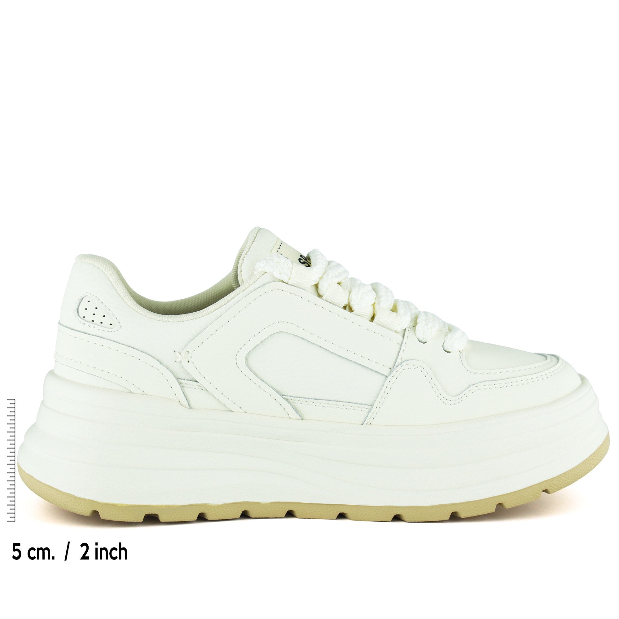 [261-BDL20005] Beyaz Vegan Bağcıklı Yuvarlak Burun Flatform Taban Günlük Sneaker Spor Ayakkabı