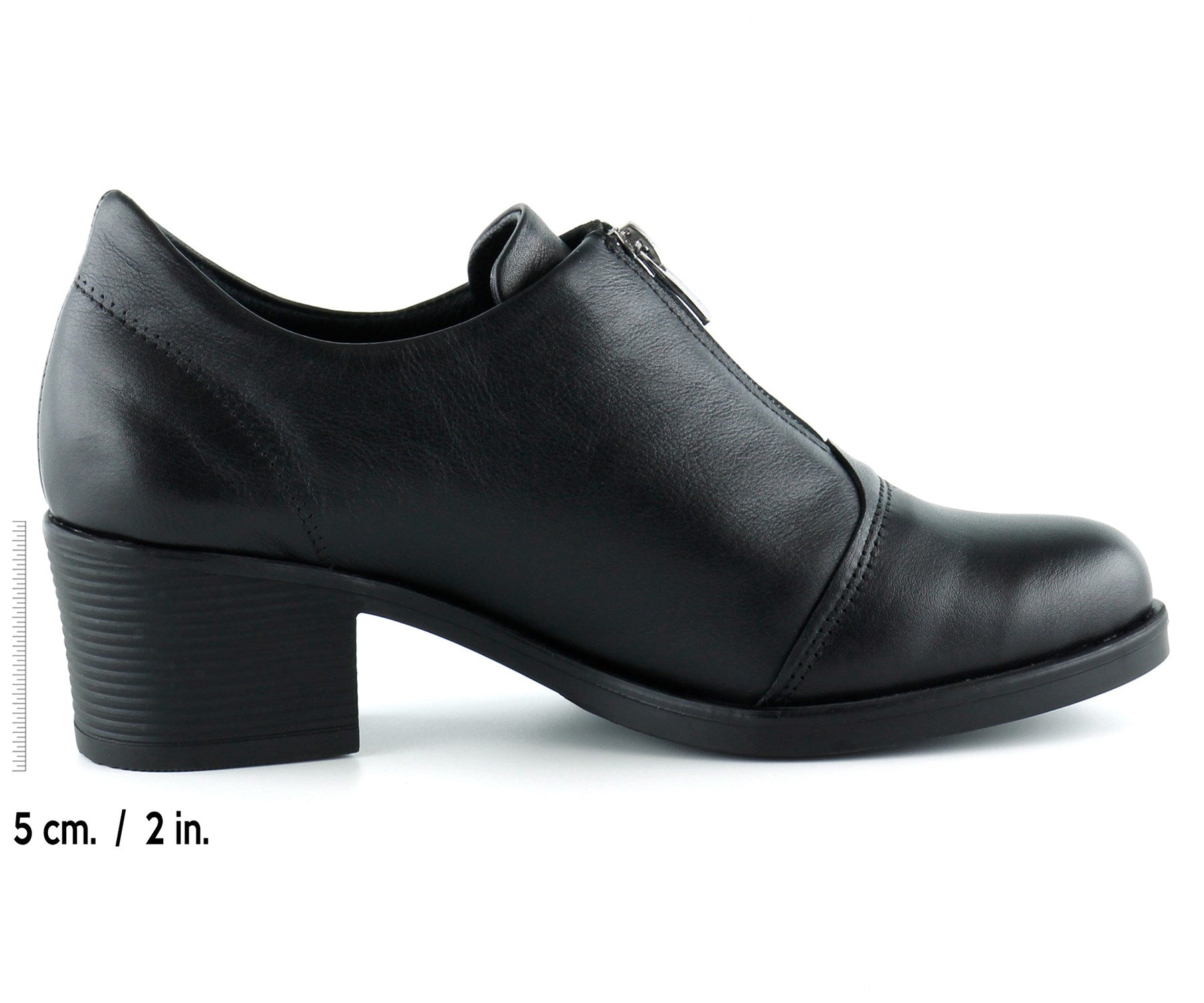 Brittany Siyah Hakiki Deri Fermuarlı Kalın Topuklu Günlük Ayakkabı