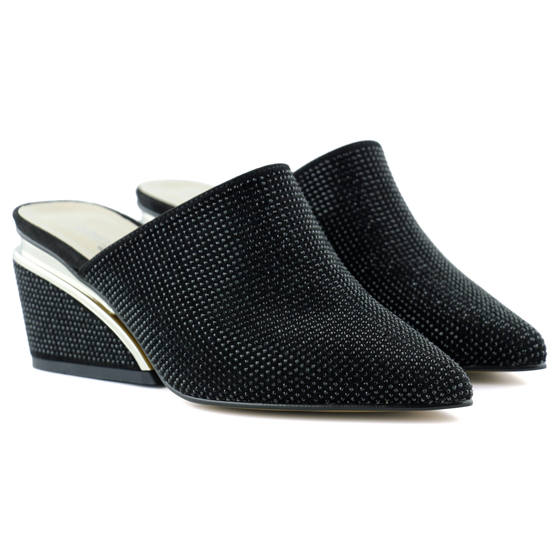 Silvia Siyah Taşlı Metal Topuk Detaylı Abiye Terlik